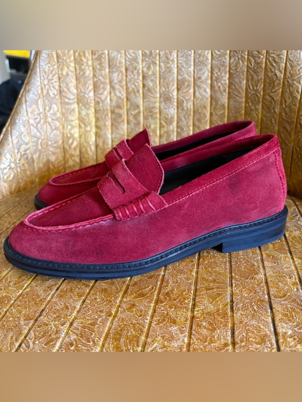 STEVE MADDEN “Madison” Red Suede Penny Loafers - Picture 5 of 6
